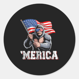 Merica Bigfoot American Flag Patriotic Sasquatch 4 Runder Aufkleber