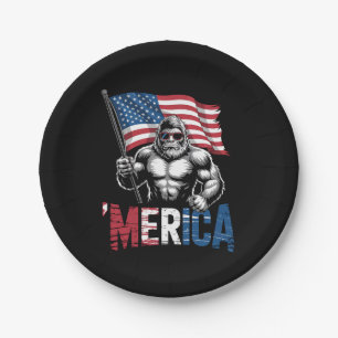 Merica Bigfoot Amerikanische Flagge Patriotisch 4. Pappteller