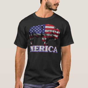 Merica Bison Buffalo 4. Juli Amerikanische Flagge T-Shirt