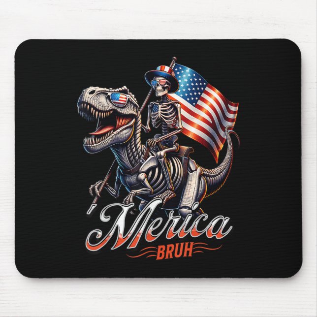 Merica Bruh Patriotic Skeleton Dinosaur T Rex 4. Mousepad (Vorne)