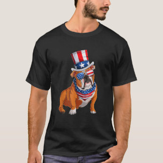 Merica Bulldog Hund 4. Juli Amerikanische Flagge T-Shirt