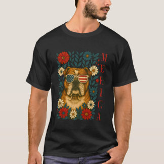 Merica Bulldog Hund USA Flag Sonnenbrille Patrioti T-Shirt