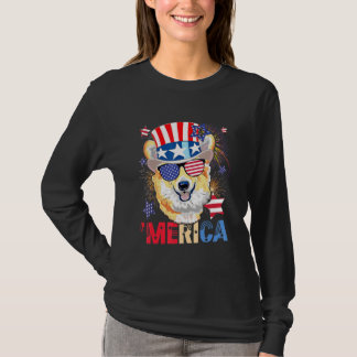 Merica Corgi American Flag Hat Fireworks 4. Ju T-Shirt
