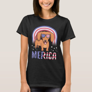 Merica Dackel Hund US amerikanische Flagge 4. Juli T-Shirt