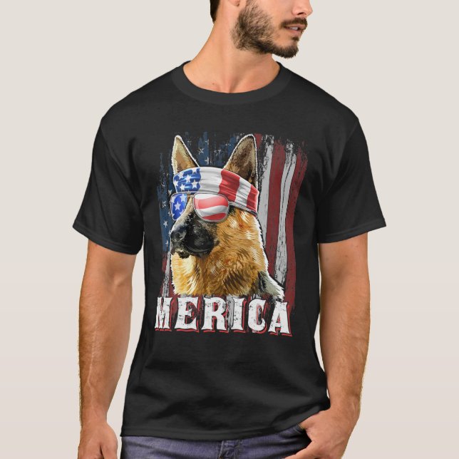Merica Deutscher Schäferhund 4. Juli Amerikaner T-Shirt (Vorderseite)