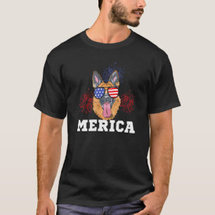 Merica Deutscher Schäferhund Amerikanische Flagge T-Shirt