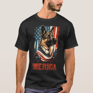 Merica Deutscher Schäferhund Amerikanische Flagge T-Shirt