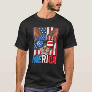 Merica Devon Rex Katze 4. Juli Amerikanische Flag T-Shirt