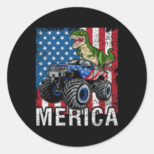 Merica Dinosaur Monster Truck Amerikanische Flagge Runder Aufkleber