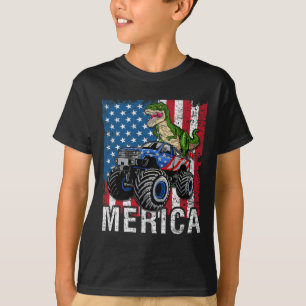 Merica Dinosaur Monster Truck Amerikanische Flagge T-Shirt