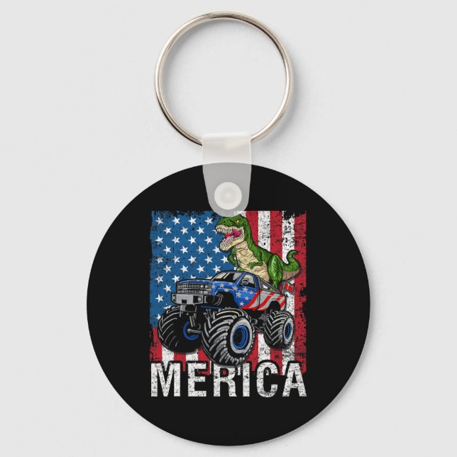 Merica Dinosaurier Monster Truck American Flag 4. Schlüsselanhänger (Vorderseite)