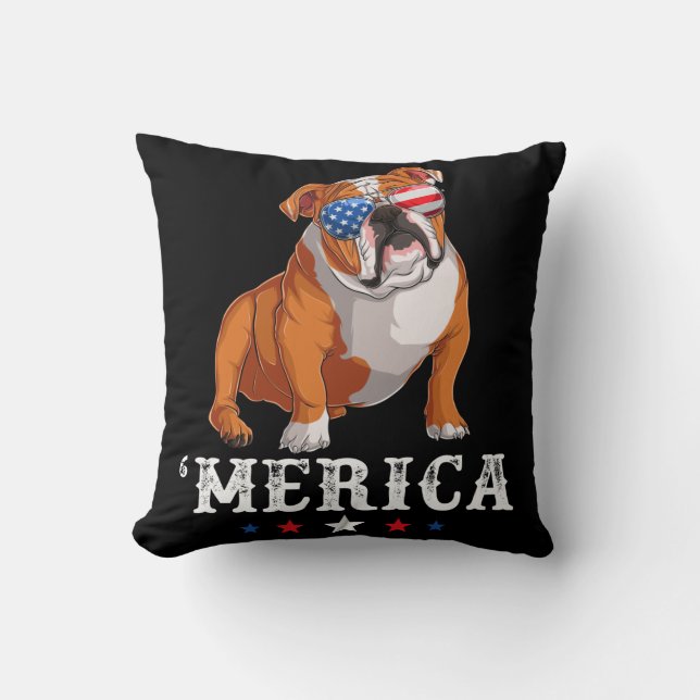 Merica Dog 4. Juli USA American Flag Englisch B Kissen (Vorderseite)