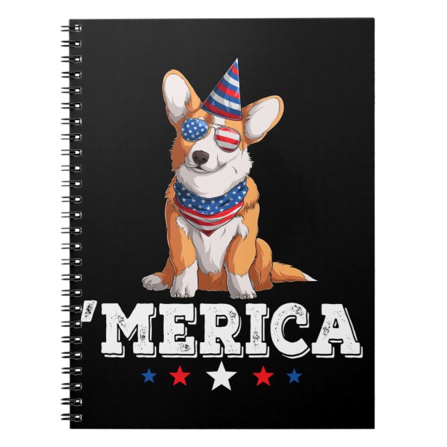Merica Dog 4th of July Amerika American Flag Corgi Notizblock (Vorderseite)