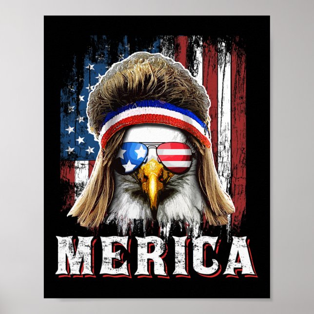 Merica Eagle Mullet 4. Juli American Flag Star Poster (Vorne)