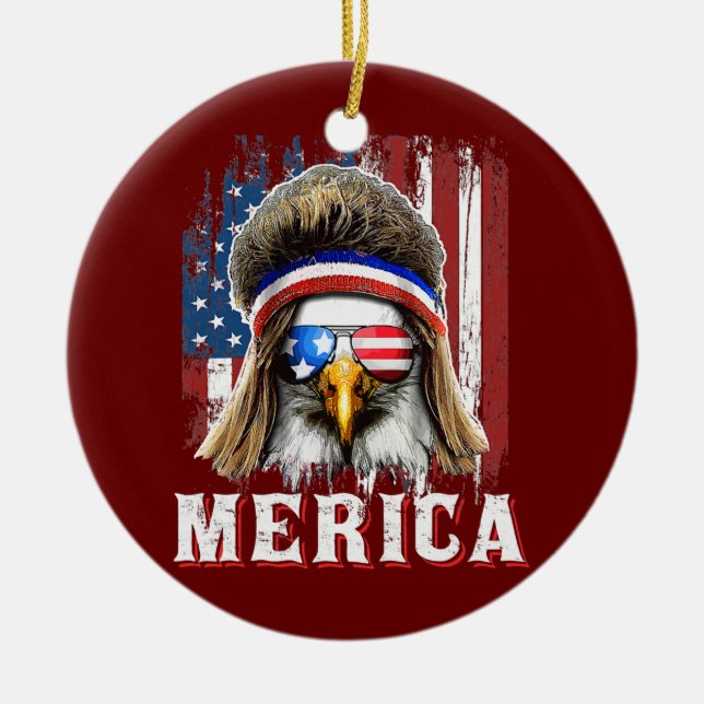Merica Eagle Mullet 4. Juli Amerikanische Flagge Keramik Ornament (Vorne)
