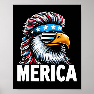 Merica Eagle Mullet Sungles Usa American Flag Eagl Poster