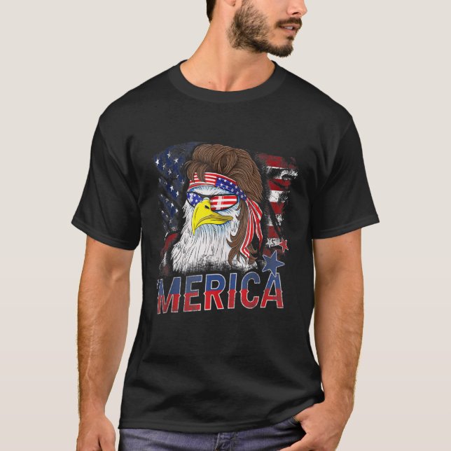 Merica Eagle Mullet Us Flag Patriotic 4. Juli T-Shirt (Vorderseite)