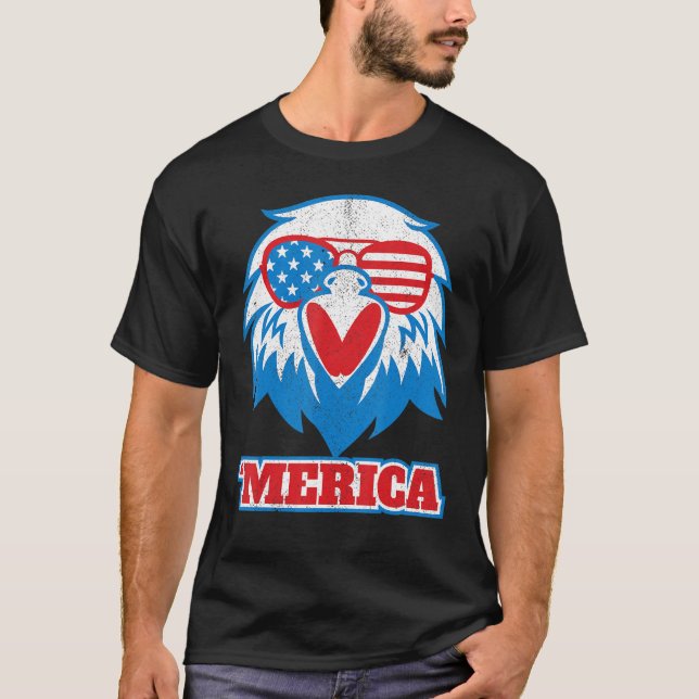 Merica Eagle Usa Flag Brille 4. Juli Bird Lov T-Shirt (Vorderseite)