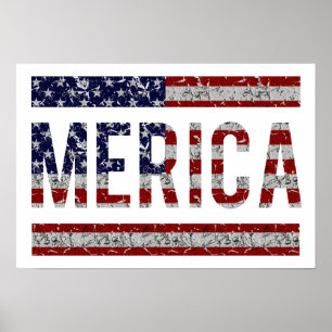 MERICA - Flag American Pride Slang USA Poster