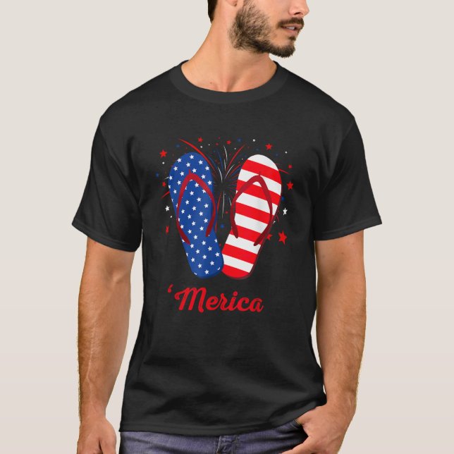 Merica Flip Flops Lover USA Flag Feuerwerk 4. T-Shirt (Vorderseite)