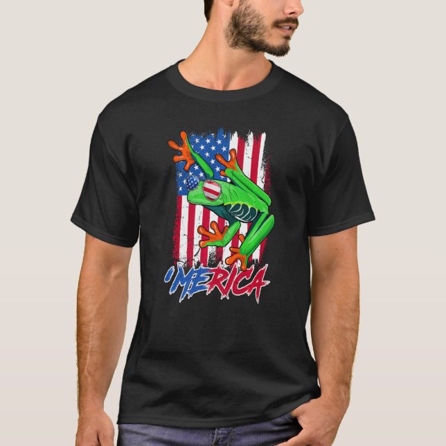 Merica Frog mit American Flag Sonnenbrille 4. J T-Shirt (Vorderseite)