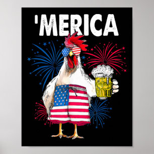 Merica Funny Chicken mit amerikanischer Bierflagge Poster