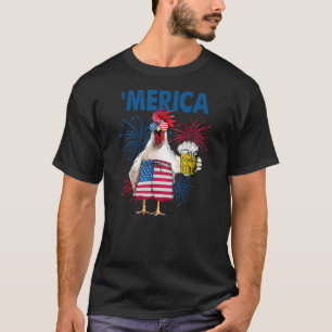 Merica Funny Chicken mit Bier USA Flag 4. T-Shirt