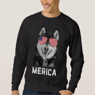 Merica Funny Siberian Husky Puppy Dog American Fl Sweatshirt