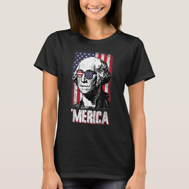 Merica George Washington 4. Juli Amerikanische Fla T-Shirt (Vorderseite)