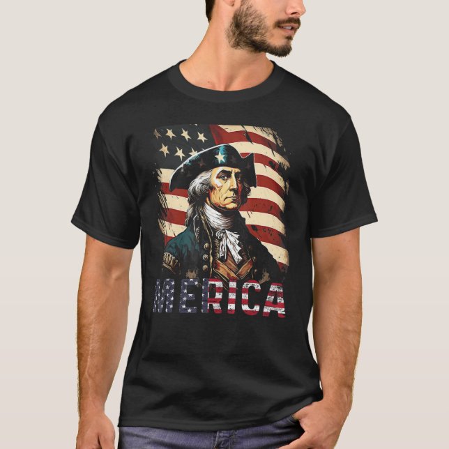 Merica George Washington American Flag 4th of July T-Shirt (Vorderseite)