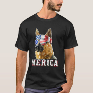 Merica German Shepherd Dog 4th July American Fl T-Shirt