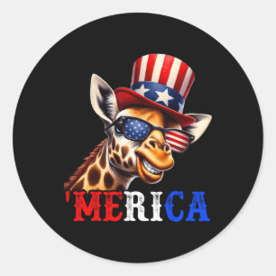 Merica Giraffe Patriotisch 4. Juli Lustig Kinder I Runder Aufkleber