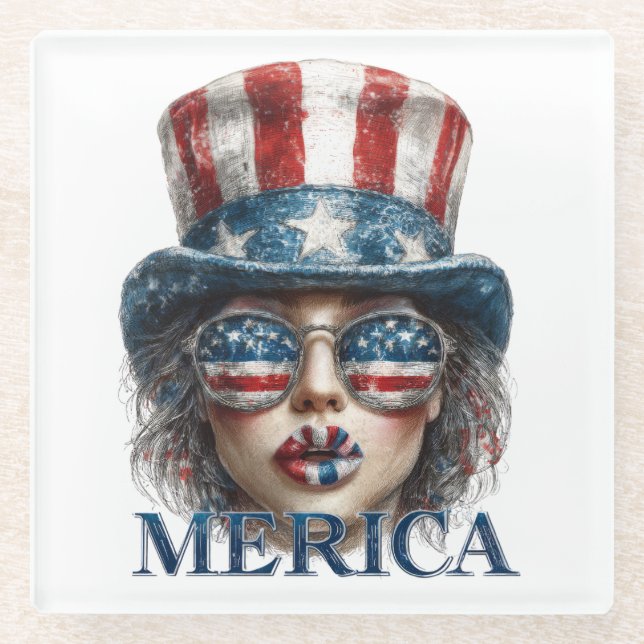 Merica Girl, Amerikanische Unabhängigkeitstag Glam Glasuntersetzer (Vorderseite)