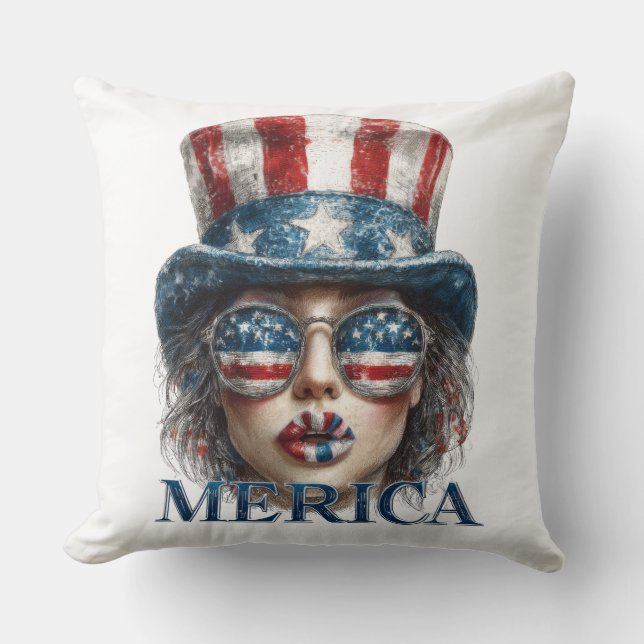 Merica Girl, Amerikanische Unabhängigkeitstag Glam Kissen (Vorderseite)