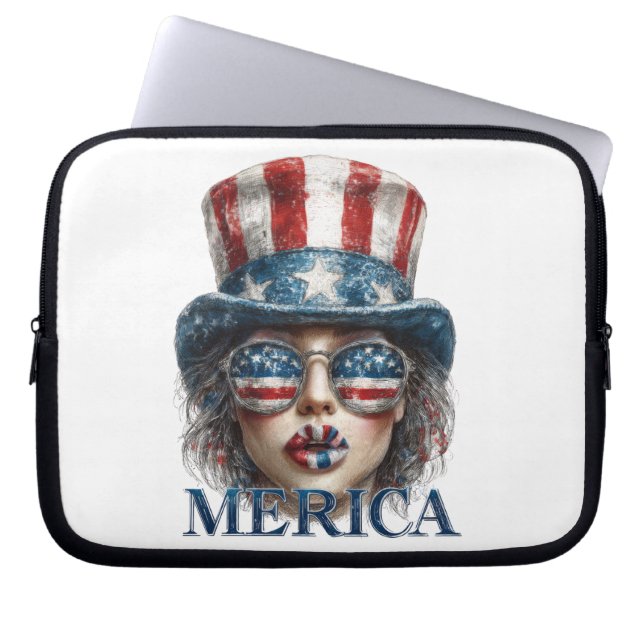 Merica Girl, Amerikanische Unabhängigkeitstag Glam Laptopschutzhülle (Vorderseite)