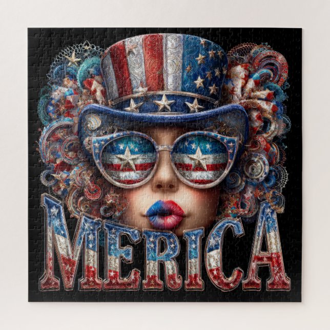 Merica Girl, Amerikanische Unabhängigkeitstag Glam Puzzle (Vertikal)