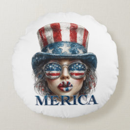 Merica Girl, Amerikanische Unabhängigkeitstag Glam Rundes Kissen