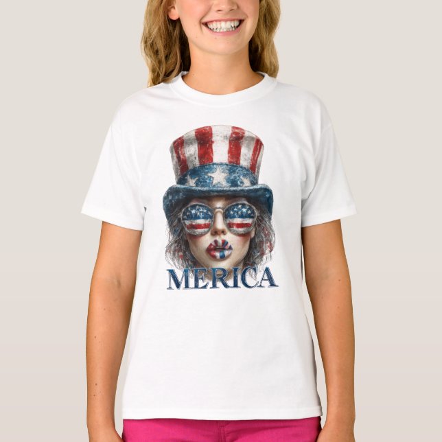 Merica Girl, Amerikanische Unabhängigkeitstag Glam T-Shirt (Vorderseite)