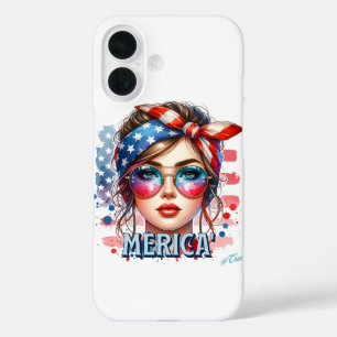 MERICA' Girl - Retro Patriotic USA Flag Bandana Su iPhone 16 Hülle