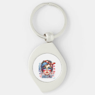 MERICA' Girl - Retro Patriotic USA Flag Bandana Su Schlüsselanhänger