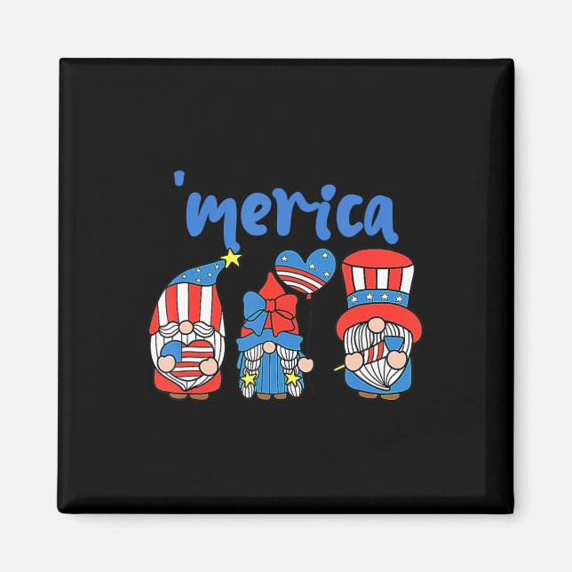 Merica Gnomes USA Flag Fireworks Memorial Day 4. Magnet (Vorne)