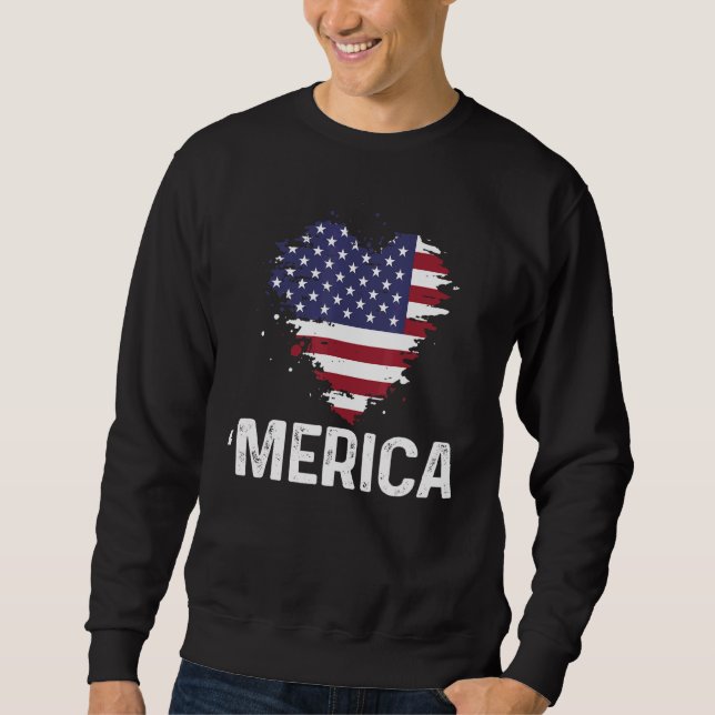 Merica Heart Patriotic Usa Flag Amerikanische Unab Sweatshirt (Vorderseite)