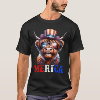 Merica Highland Cattle Patriotic 4. Juli Funny T-Shirt