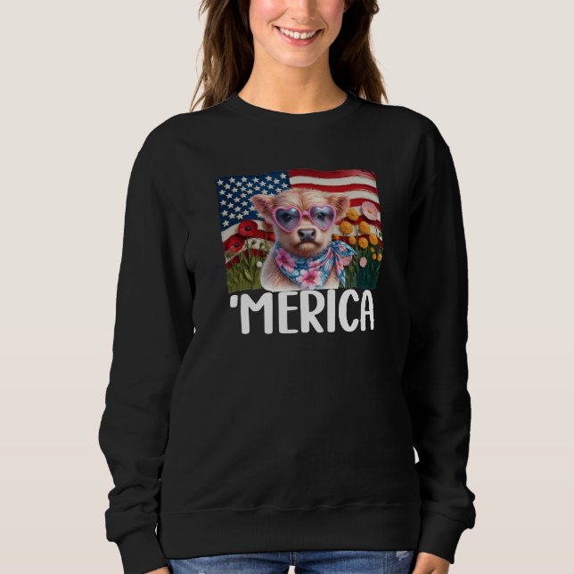 'Merica, Highland-Kuh 4. Juli Sweatshirt (Vorderseite)
