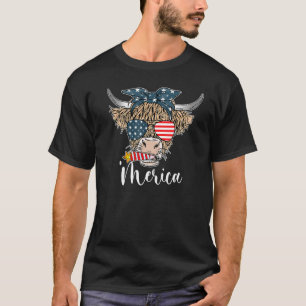 Merica Highland Kuh Usa Flagge Brille Cow Girl 4. T-Shirt