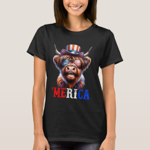 Merica Highland-Rind Patriotic 4. Juli Lustig T-Shirt