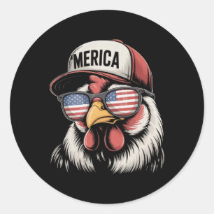 Merica Huhn Amerikanische Flagge Usa Bauer Lustig Runder Aufkleber