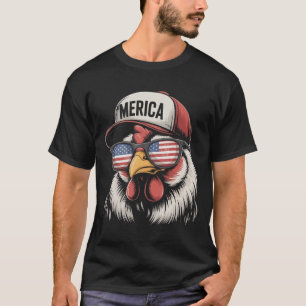 Merica Huhn Amerikanische Flagge Usa Bauer Lustig T-Shirt