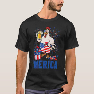 Merica Hühner mit Bier Glas USA Unabhängigkeit Da T-Shirt