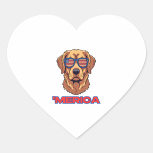 Merica Hund mit USA-Flagge-Sonnenbrille patriotisc Herz-Aufkleber
